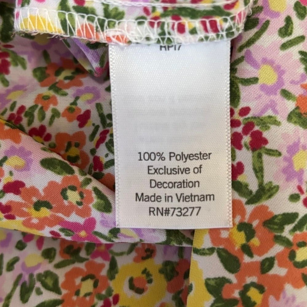 Lauren Conrad Floral Blouse Womens Medium‎ Pink Yellow Tie Back Cap Sleeve - Picture 5 of 6